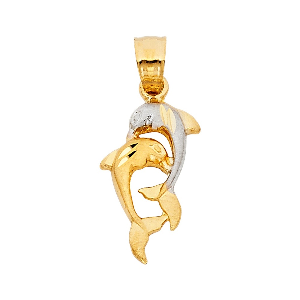 14K Two Tone Dolphin Pendant